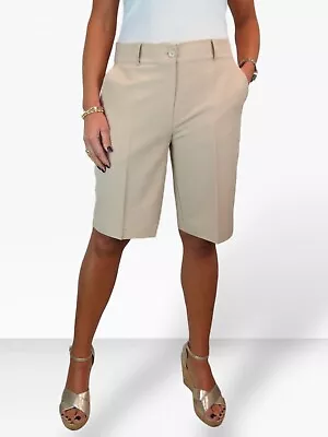 Ladies Tailored Shorts Smart Casual Washable Shorts Beige 8-22 • £18.99