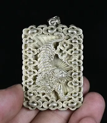 5.5CM Rare Old Chinese Miao Silver Feng Shui Tiger Lucky Necklace Pendant • $12