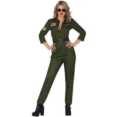 Womens 80s Top Pilot Fancy Dress Costume Ladies Gun Flight Aviator Costume • £23.99