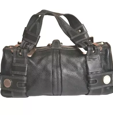 Michael Kors VTG Black Leather Barrel Style Satchel Handbag Double Straps EUC  • $89