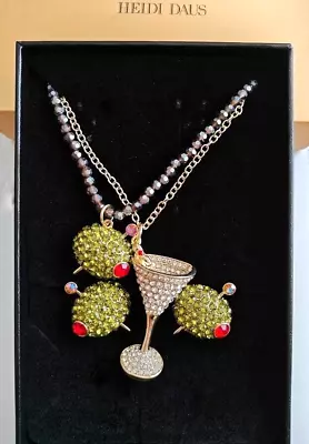 HEIDI DAUS It's 5 O'clock Somewhere Crystal Martini & Olive Necklace Set $189 • $125.91