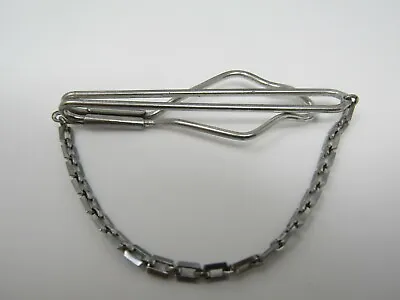 Flattened Chain Design Tie Clip Bar: Vintage Men's Jewelry Silver Tone • $11.69