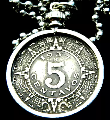 Men Necklace Vintage 1937 Aztec Calendar Centavos Mexican Coin Pendant Nice Gift • $39.90