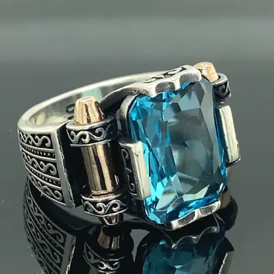 Man Silver Aquamarine Stone Ring  Blue Aquamarine  Stone Ring • $80