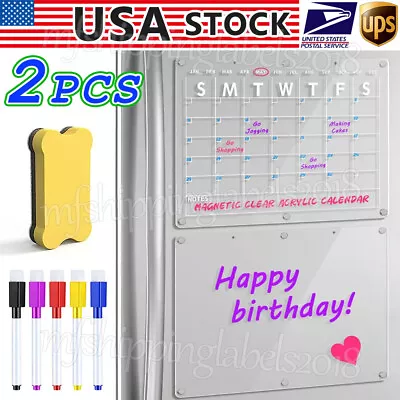 2x Acrylic Refrigerator Calendar Magnetic Dry Erase Monthly Weekly Eraser Marker • $9.99