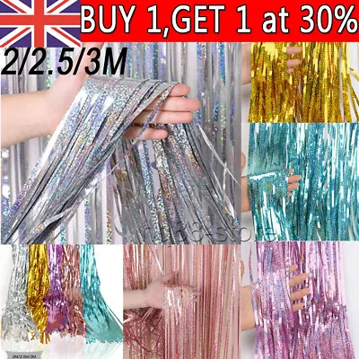 £1.99 • Buy 2/2.5/3M Foil Fringe Tinsel Shimmer Curtain Door Wedding Birthday Party Decor UK