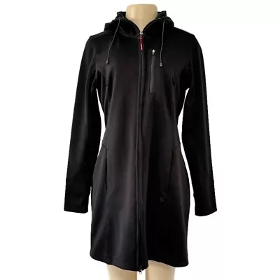 Womens MONDETTA Black Long Softshell Hooded Full Zip Jacket Athleisure Fitted M • $19.98
