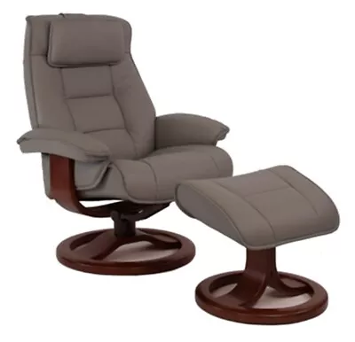 Fjords Mustang Small Recliner Comfort Chair Granite Leather Chocolate Wood Stain • $1795