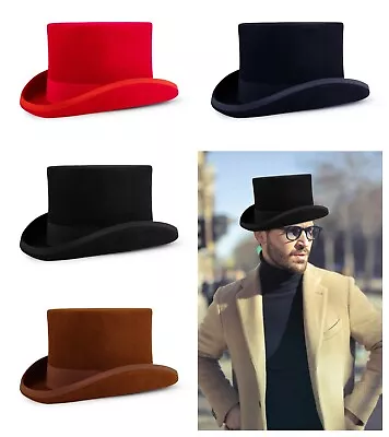 Classic Vintage Wool Felt Men Top Hat Gentlemen Tuxedo Topper Victorian ~XL US • $36.88