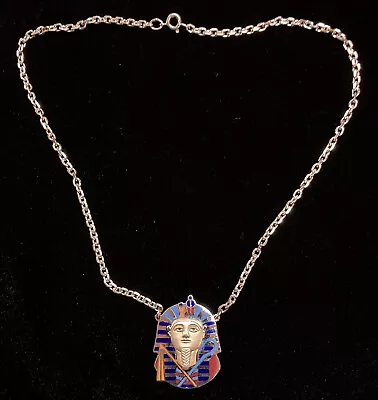 CLOISART Enamel & Silver Plated KING TUT PHARAOH Egyptian Necklace • $16.95