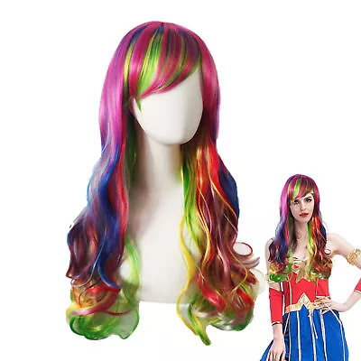 Women Ladies Long Curly Wigs Rainbow Colorful Wavy Hair Cosplay Wig 25.5 In • £17.10