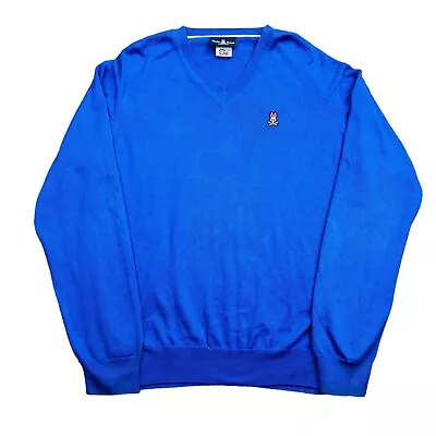 Psycho Bunny Sweater Men’s XL Blue V-Neck Pullover Pima Cotton Long Sleeve • $24.99