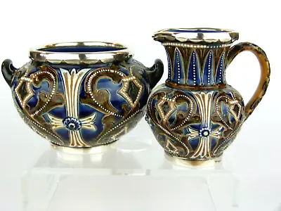 £375 • Buy An Outstanding Doulton Lambeth Jug & Bowl Set- Silver Rims Top And Bottom.