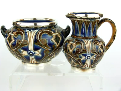 £375 • Buy An Outstanding Doulton Lambeth Jug & Bowl Set- Silver Rims Top And Bottom.