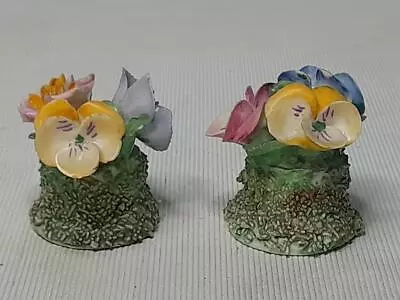 TWO Delightful Vintage Coalport MINIATURE FLOWERS IN PLANTERS 1.5  3.8cm High • £12.95