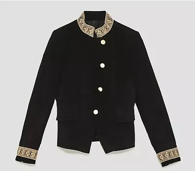 Zara  Black Velvet Military Style Blazer Size M • $61.90