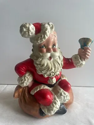 Vintage Large Santa Ceramic W/ Bell Sitting On His Toy Bag Hand Painted • $19