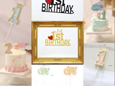 One Year Old 1st First Baby Happy Birthday Cake Topper Glitter Decoration 15*4cm • $3.49