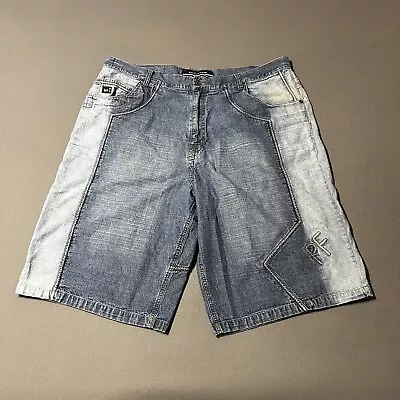 Vintage Phat Farm Jean Shorts Mens 42 Blue Denim Cotton Baggy Y2K Embroidered • $39.90