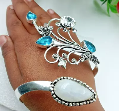 925 Sterling Silver Moonstone &Topaz Gemstone Handmade Jewelry Bracelet • $15.40