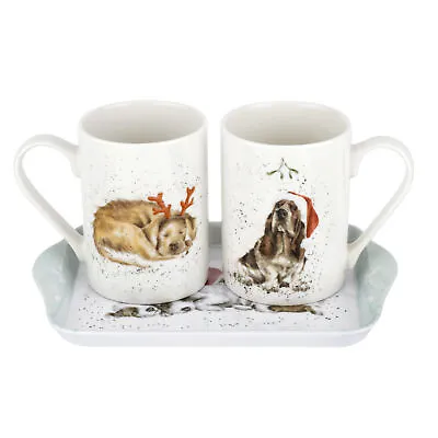 Royal Worcester Wrendale Designs Santa Paws 3 Piece Mug & Tray Set (Dogs) • $24.99