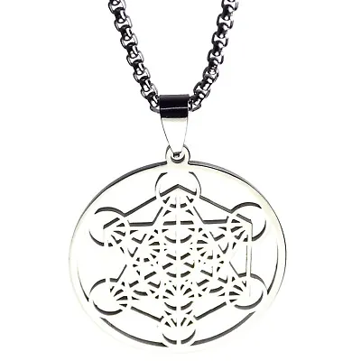 $18.99 • Buy Metatrons Cube Necklace Silver Stainless Steel Sacred Geometry Pendant