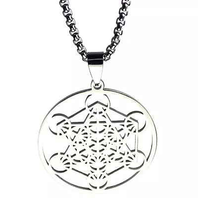 $18.99 • Buy Metatrons Cube Necklace Silver Stainless Steel Sacred Geometry Pendant