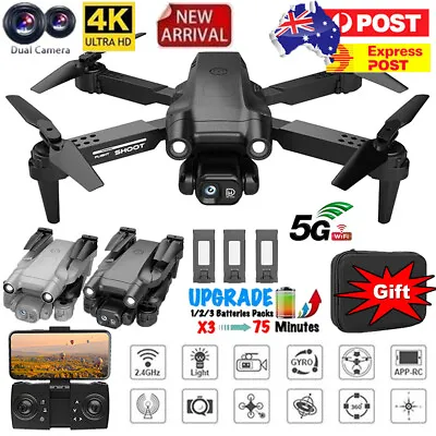 $30.69 • Buy 4K Drone With HD Dual Camera Drones WiFi FPV Foldable RC Quadcopter W/Battery AU