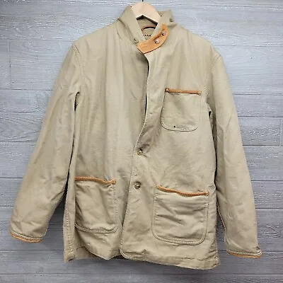 Orvis Jacket Sport Coat Safari Khaki Blazer Cotton Leather Elbow Patch 44 Large • $36