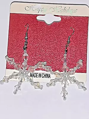 Vintage WINTER Snowflake Dangle Earrings On Original Card NEW HOLIDAY CHRISTMAS • $3.99