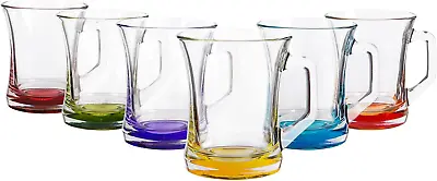LAV Coloured Set Of 6 Glasses Tea Coffee Cappuccino Cups HOT Drink Mugs225cc • £16.69