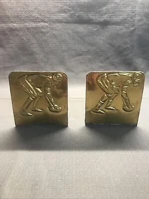 2 Brass Colored Metal Bookends Football Player 1 Pair 5”x5” • $59.99