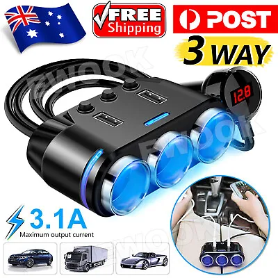 12V 3 Way Multi Car Cigarette Lighter Socket Splitter Adapter Dual USB Charger • $18.45