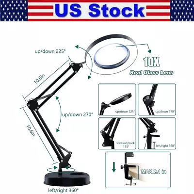 Magnifier LED Lamp 10x Magnifying Glass Desk Light Reading Lamp With Base& Clamp • $22.38