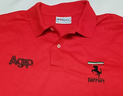 Vintage F1 Red Ferrari AGIP Oil Formula One Racing Team Pit Crew Shirt Large • $75