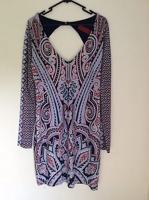 $24.99 • Buy TIGERLILY Long Sleeve Relaxed Tunic Boho Aztec Jersey Dress Size 12 Open Back