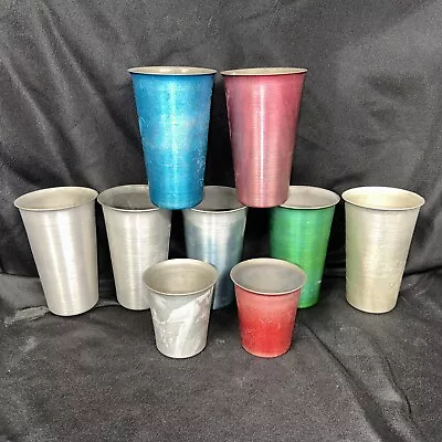 Aluminum Vintage Drinking Cups Glasses Colorful Color Craft Lot Of 9 ~ 2 Sm 7 Lg • $22.50