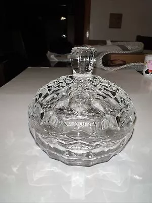 Vintage FOSTORIA AMERICAN CUBIST COVERED GLASS CANDY DISH 4.5”H X 4.5”D • $13.95