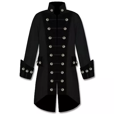 Men’s Black Velvet Trim Steampunk Vampire Goth Jacket Pirate Coat • $39.99