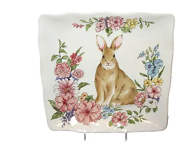 Maxcera Spring Collection EASTER BUNNY RABBIT FLOWERS Square Dinner Plate-NEW • $15.19