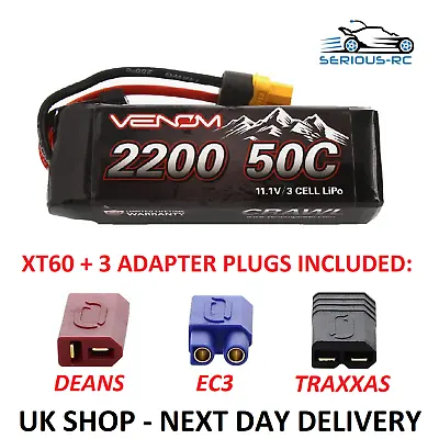 Venom RC Car LiPo Battery 11.1v 3S 2200mAh With XT60 DEANS EC3 TRAXXAS Plugs • £22.99