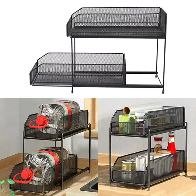 2 Tier Sliding Basket Under Sink Kitchen Cupboard Pull Out Drawer Storage Racks  • £17.94