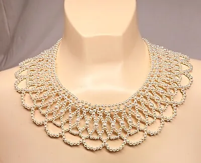 Gorgeous Faux Pearl Bib Necklace - Scalloped Edge • $12.15