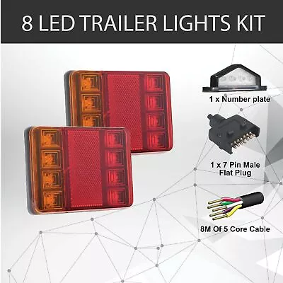 $35.59 • Buy 2 X 8 LED TRAILER LIGHTS KIT,1 X Trailer Plug, 8M 5 CORE CABLE, 1x No. Plate 12V