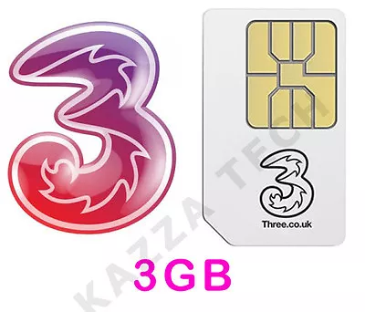 THREE PAYG SIM CARD WITH 3GB DATA PRE-LOADED For MIFI Dongle Tablet 4G 5G 3G • £11.49