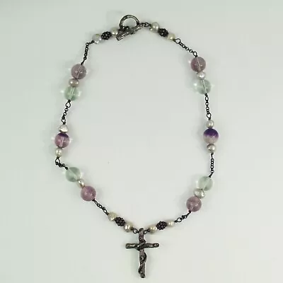 Mignon Faget Sterling Silver Cruxx Rustica Fluorite Cross Necklace Retired • $199.99