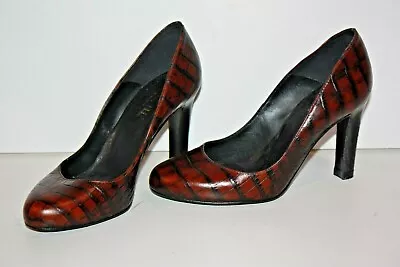 Minelli Leather Court Shoes Embossed Mahogany High Heels T 36 Vgc  • $66.09