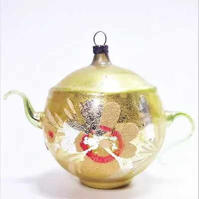 Antique Christmas Ornament Urn Pot Chartreuse Germany Blown Glass Mercury   • $49.99