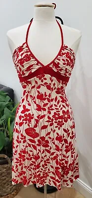 VTG 90's Y2K B.DARLIN White Red Floral Halter Ruched Dress Sz 3/4/XS • $33