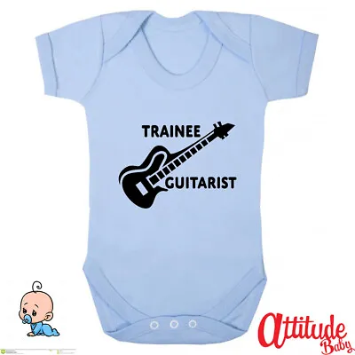 Funny Baby Grows-Printed-Trainee Guitarist-Guitar Baby Grows-Rock Baby Clothes • £8.49